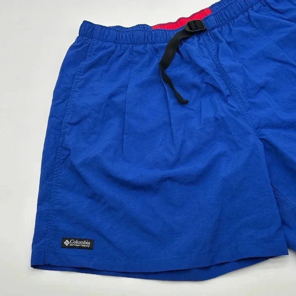 Vintage Columbia Belted Swim Trunks Mens Size L Blue & Red Shorts - Picture 1 of 10